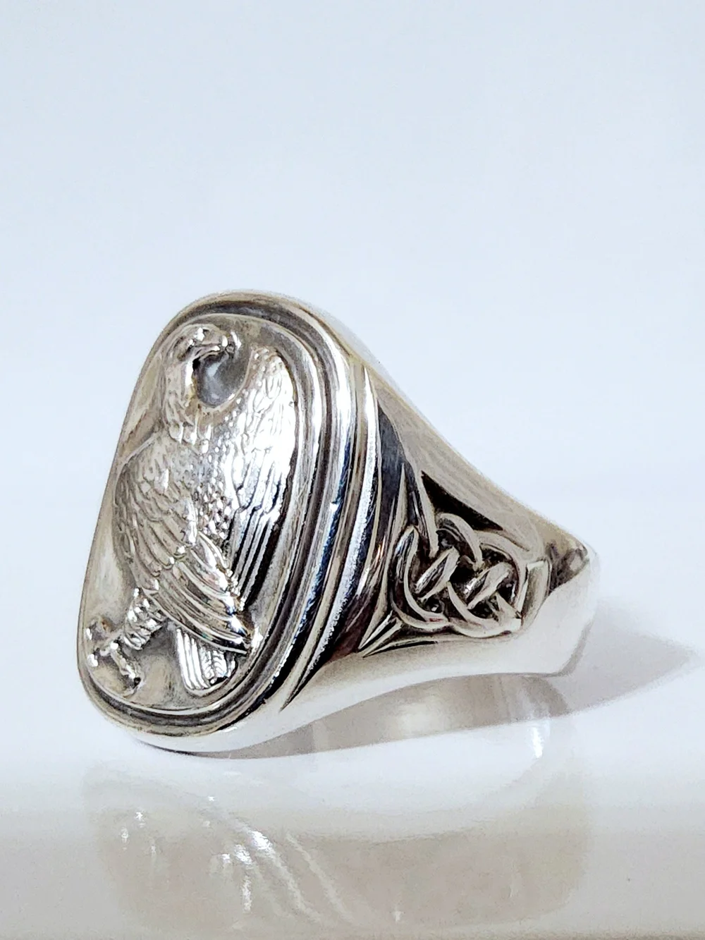 Vintage Georg Jensen Sterling Silver Eagle Signet Ring With Celtic Motif